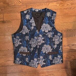 INC international concepts slim fit brocade floral suit vest - blue & gray L